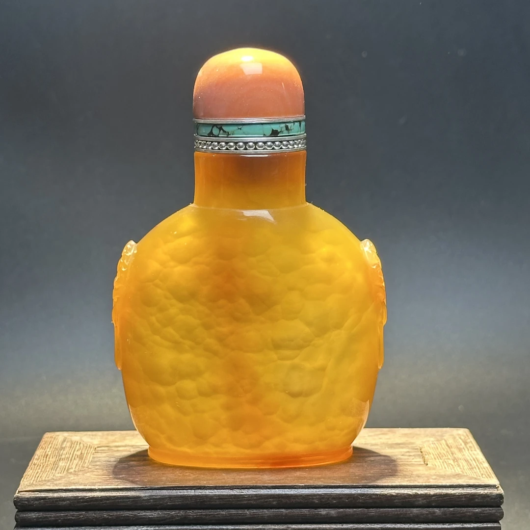 A62天然黄码瑙冰糖老矿 蒙古族鼻烟壶 內抛光