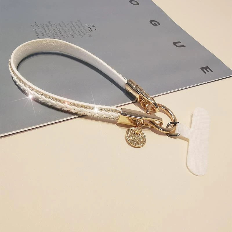 手机挂绳短款时尚水钻手腕带子高端女神轻奢皮质吊坠手机壳通用链