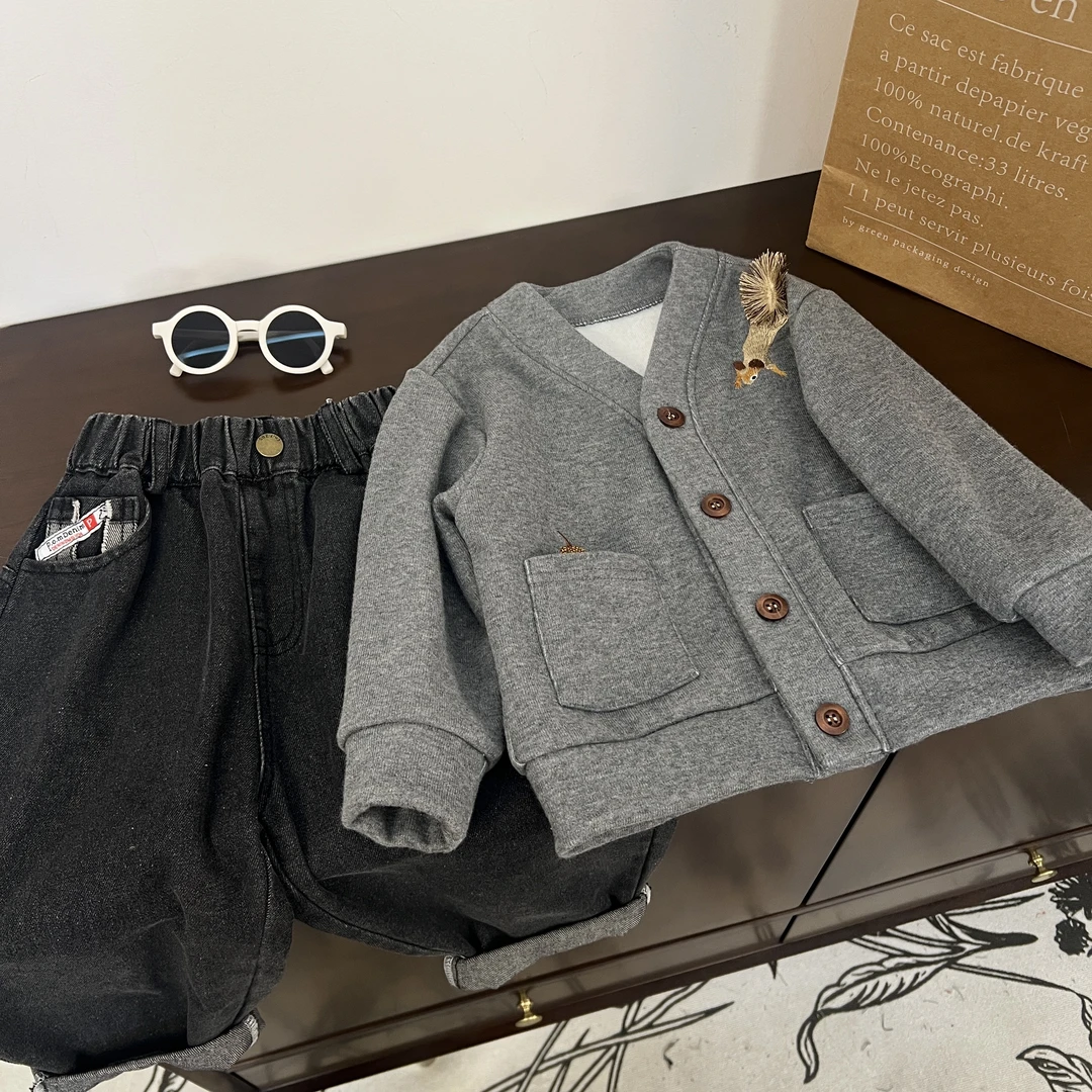 【小松鼠加绒外套】WD199萌娃穿搭秋时尚男童刺绣洋气百搭韩版休闲