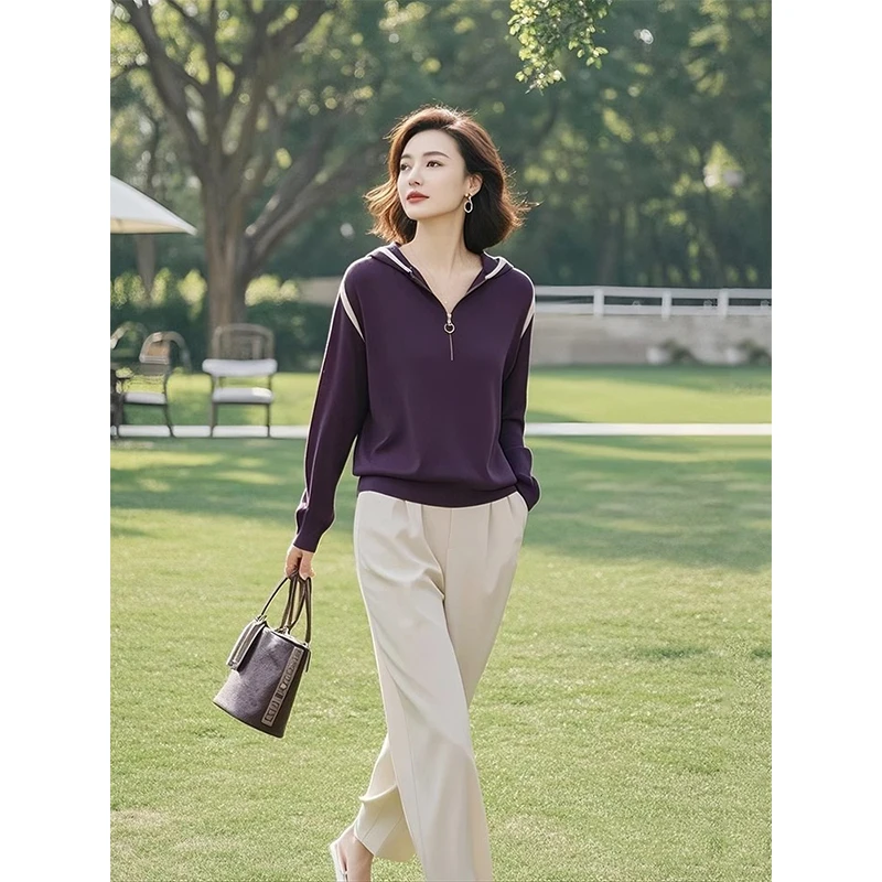 设计感慵懒风毛衣超好看高端精致深紫色针织开衫女装2025春季新款