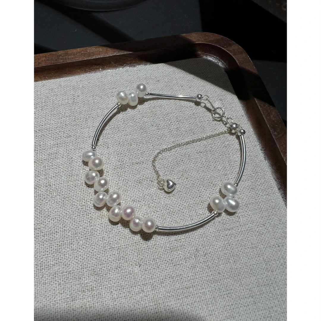 JUNMU925银淡水珍珠手链精致感百搭时尚手串甜美气质女珍珠手镯