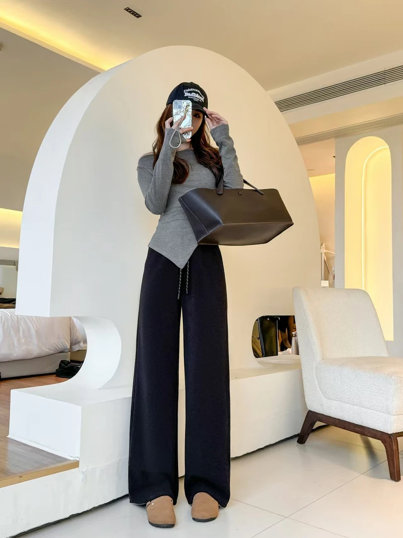 8817-1 秋冬新款女士宽松百搭显瘦加绒休闲阔腿裤 三楼