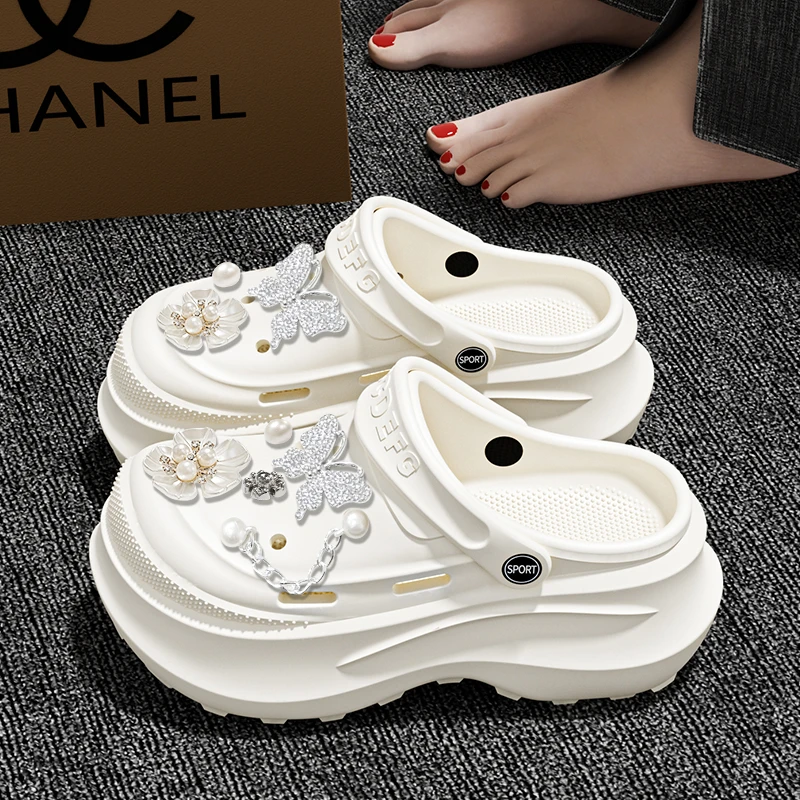 时尚洞洞鞋女款2025新款爆款夏季百搭小个子厚底增高拖鞋女士外穿