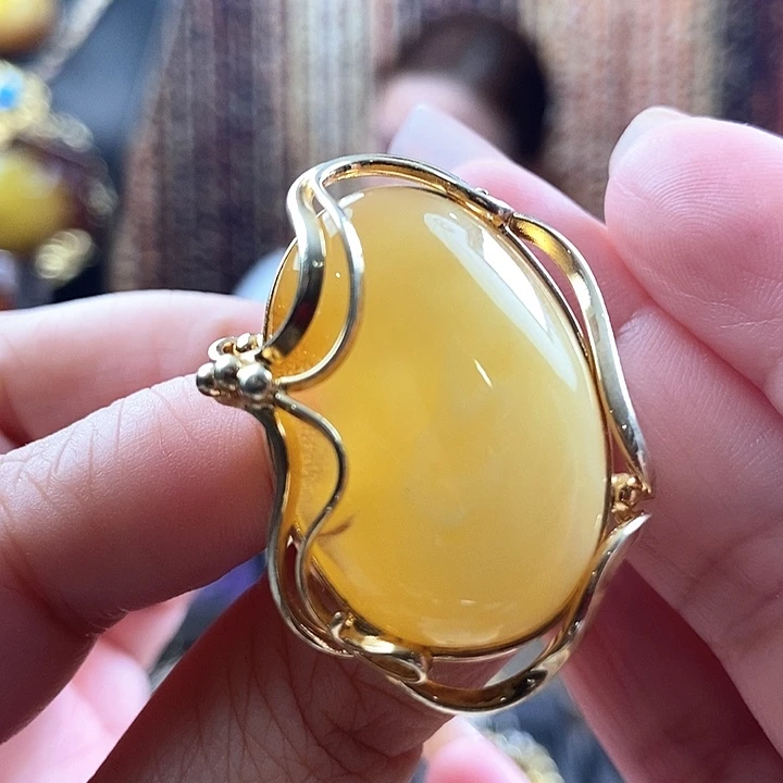 琥珀银S925镶嵌戒指戒指