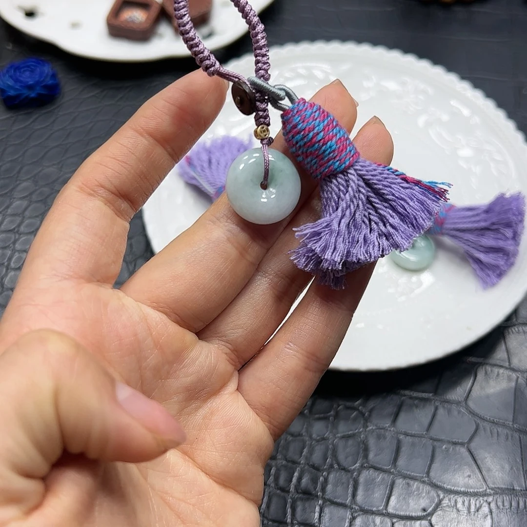 银S925镶嵌手链烟晶翡翠平安扣挂件