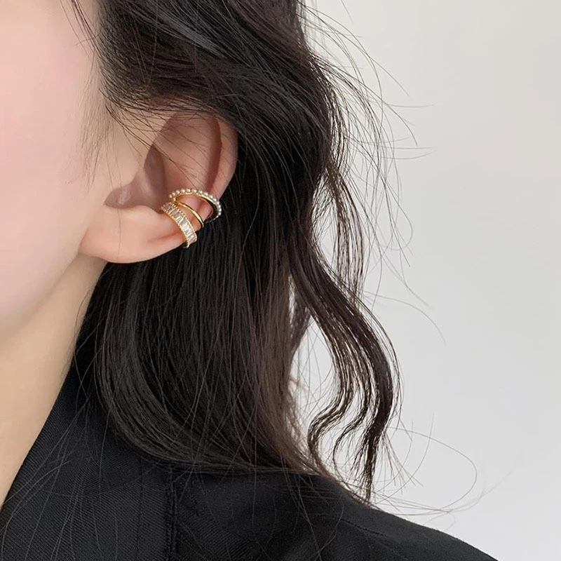 铜合金仿珍珠耳饰 女冷淡风耳饰小众三层气质轻奢个性时尚感珍珠