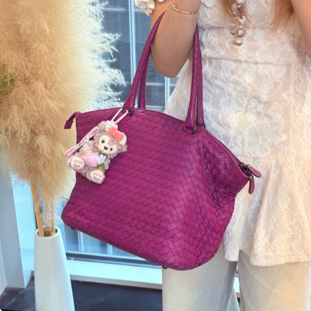 95新 BOTTEGA VENETA/葆蝶家 紫色编织手提包
