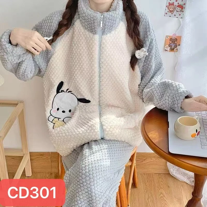 CD301秋冬新款季珊瑚绒睡衣女款加绒加厚