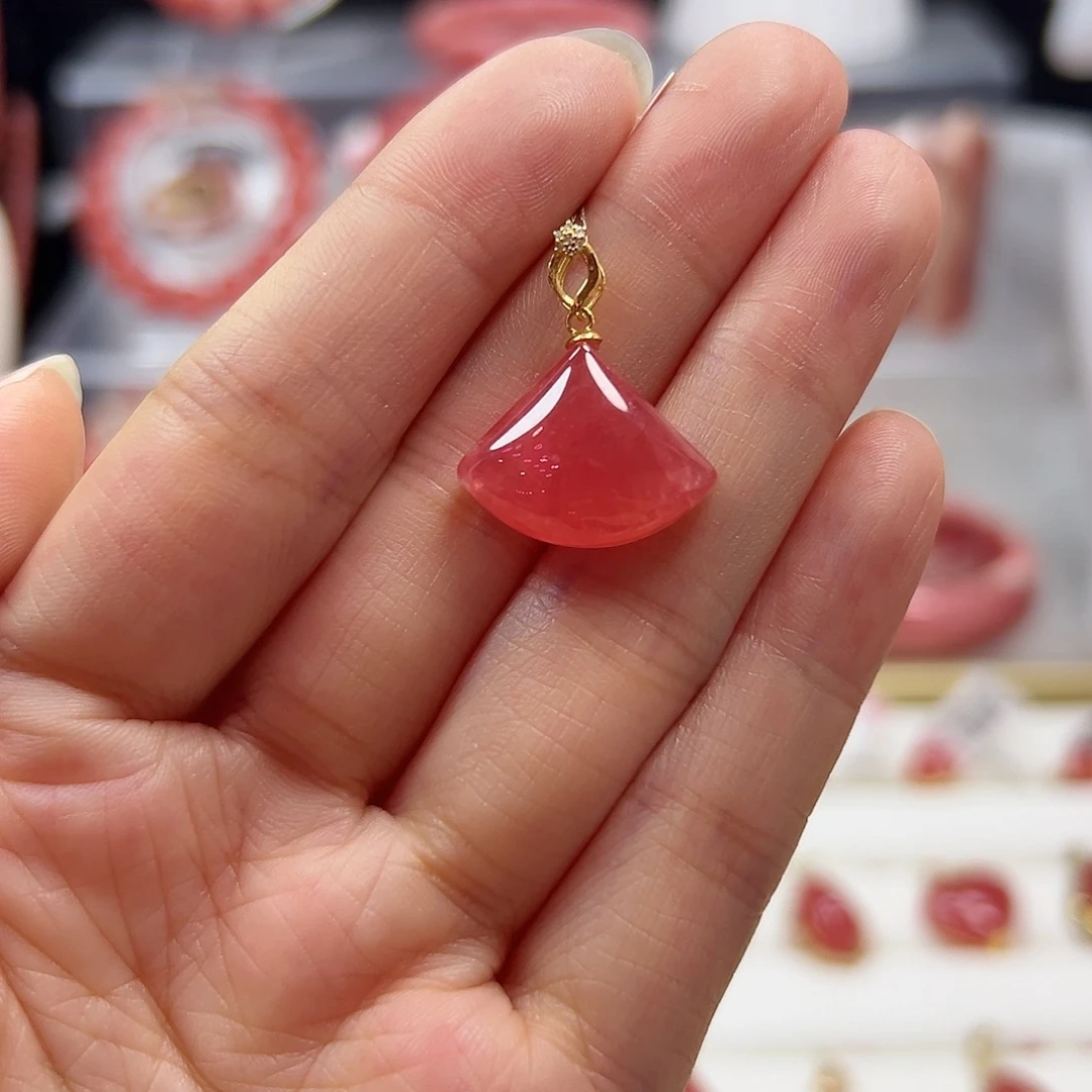 菱锰矿（红纹石）18K金镶嵌吊坠(不含链)福利