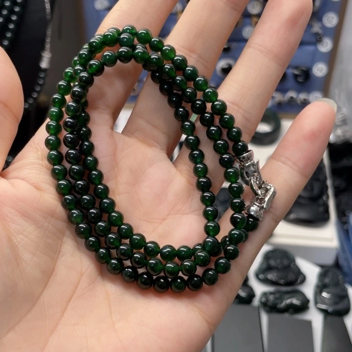 馥***丶翡翠未镶嵌手链缅甸墨翠珠子链卡4.7mm