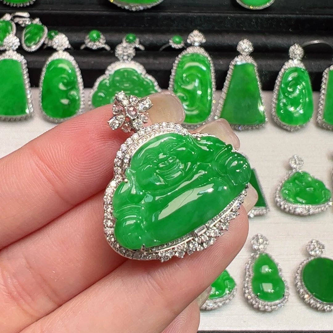 翡翠18K金镶嵌吊坠(不含链)