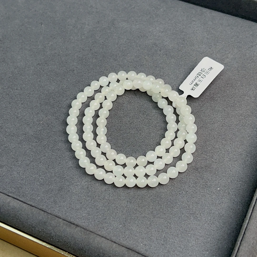 和田白玉圆珠项链6mm