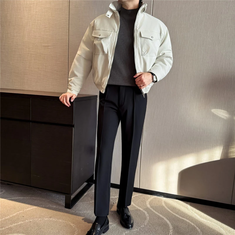 秋冬多口袋设计感防风立领冲锋衣加厚棉服短款外套男