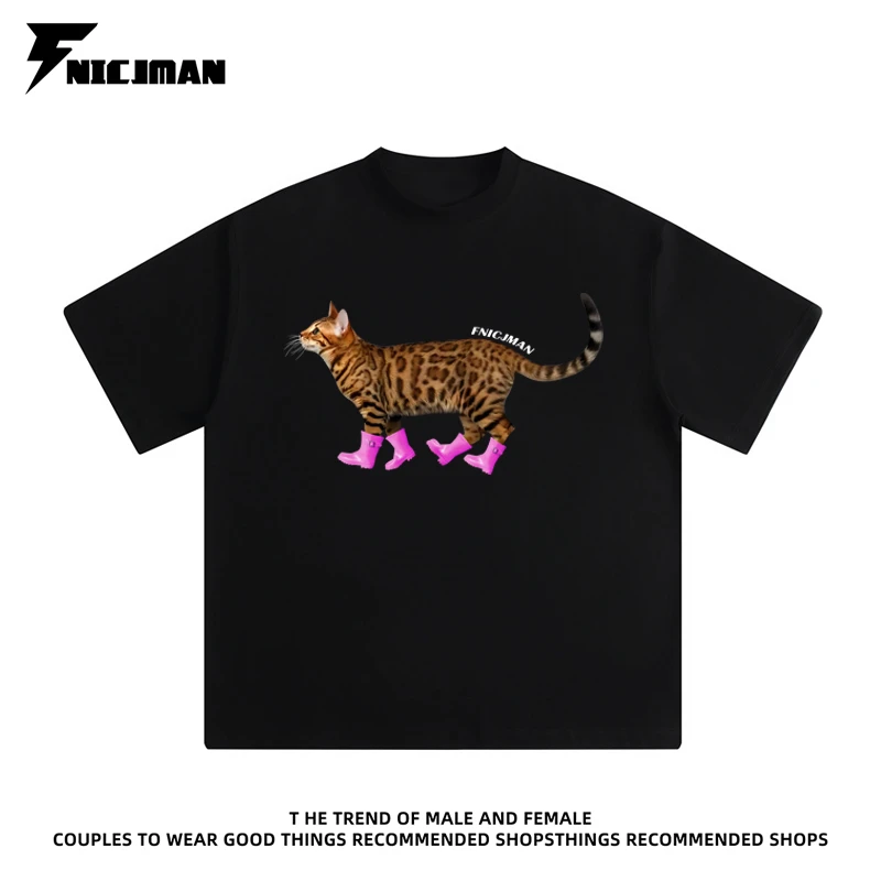 FNICJMAN夏季新款(豹纹猫)280克纯棉男女同款数码直喷短袖
