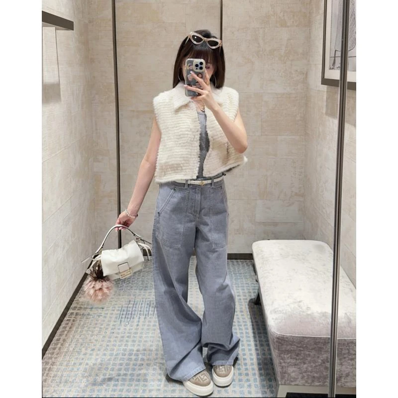 95新 FENDI/芬迪   pp1178 棉 双f刺绣灰色牛仔长裤 38码
