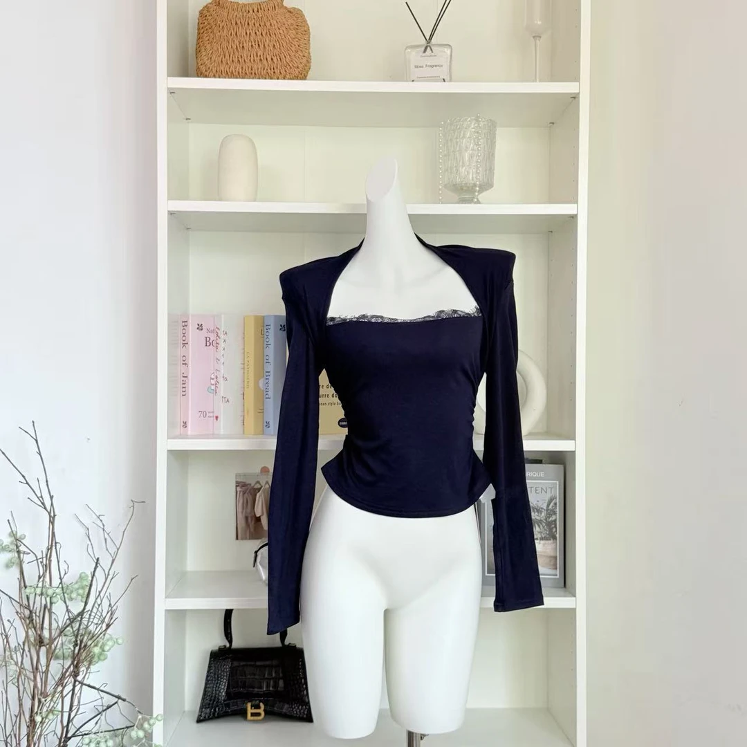 红气养人性感蕾丝花边百搭针织上衣女秋冬时尚修身显瘦长袖打底衫