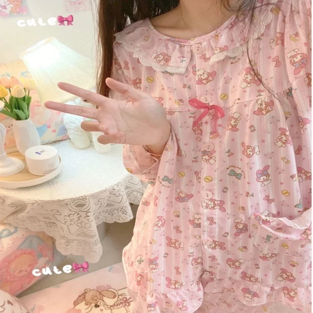 新款少女夏季粉色人造棉棉绸薄款美乐蒂甜美睡衣女款爆款2025新款