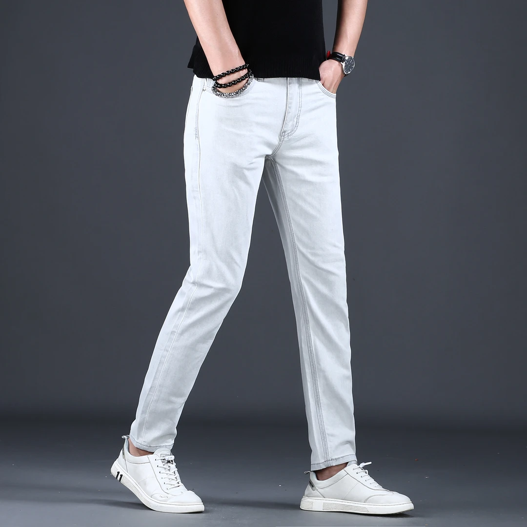 JJ高端品牌牛仔裤男款修身小脚新款潮牌休闲裤男士牛仔裤夏季薄款