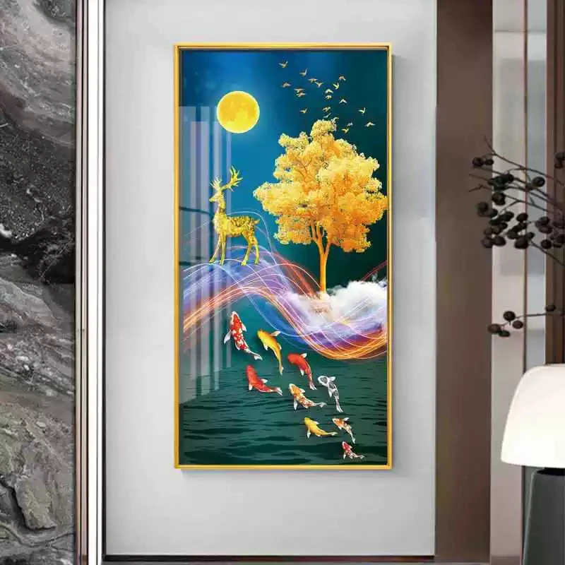 115米大格纯手工绣好的十字绣成品195竖版九鱼麋鹿装饰画