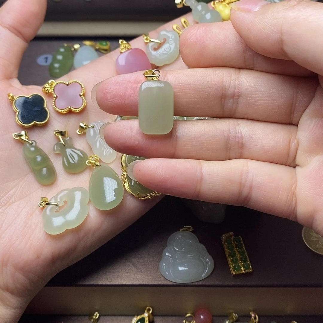 和田玉颈饰银S925镶嵌