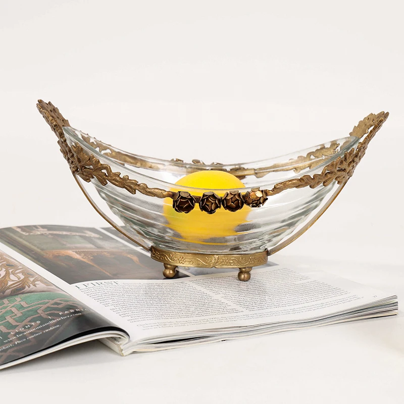 玻璃黄铜创意元宝果盘果碗美式轻奢水果盘4812422