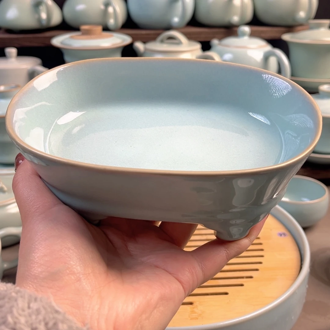 摆件陶瓷天青釉水仙盆原矿