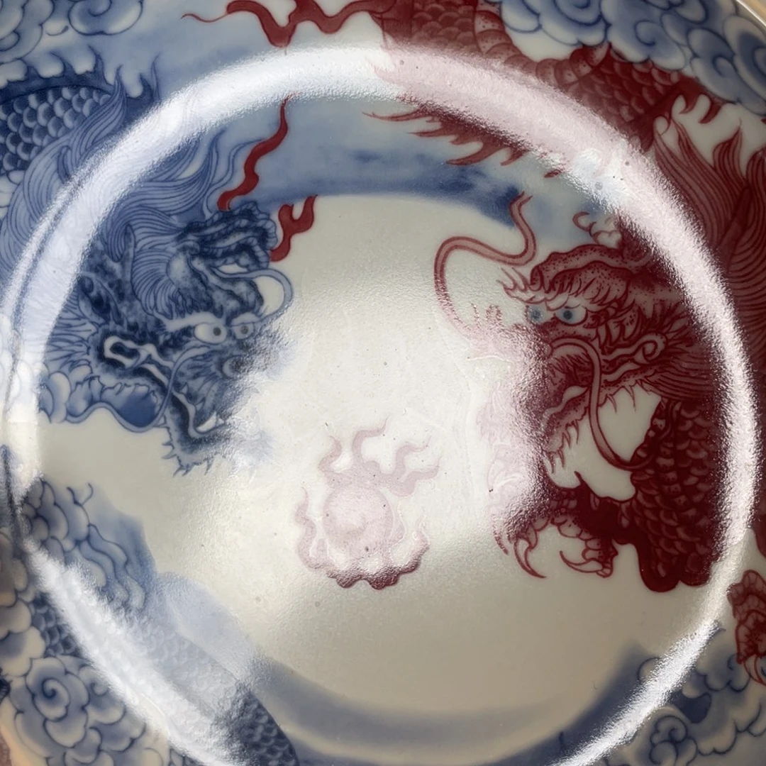 瓷片景德镇双龙戏珠大壶承
