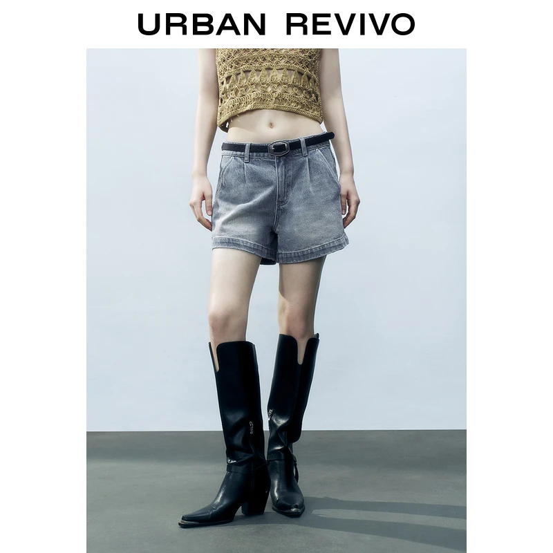 UR2025夏季新款女装休闲复古水洗猫须牛仔短裤UWM850123