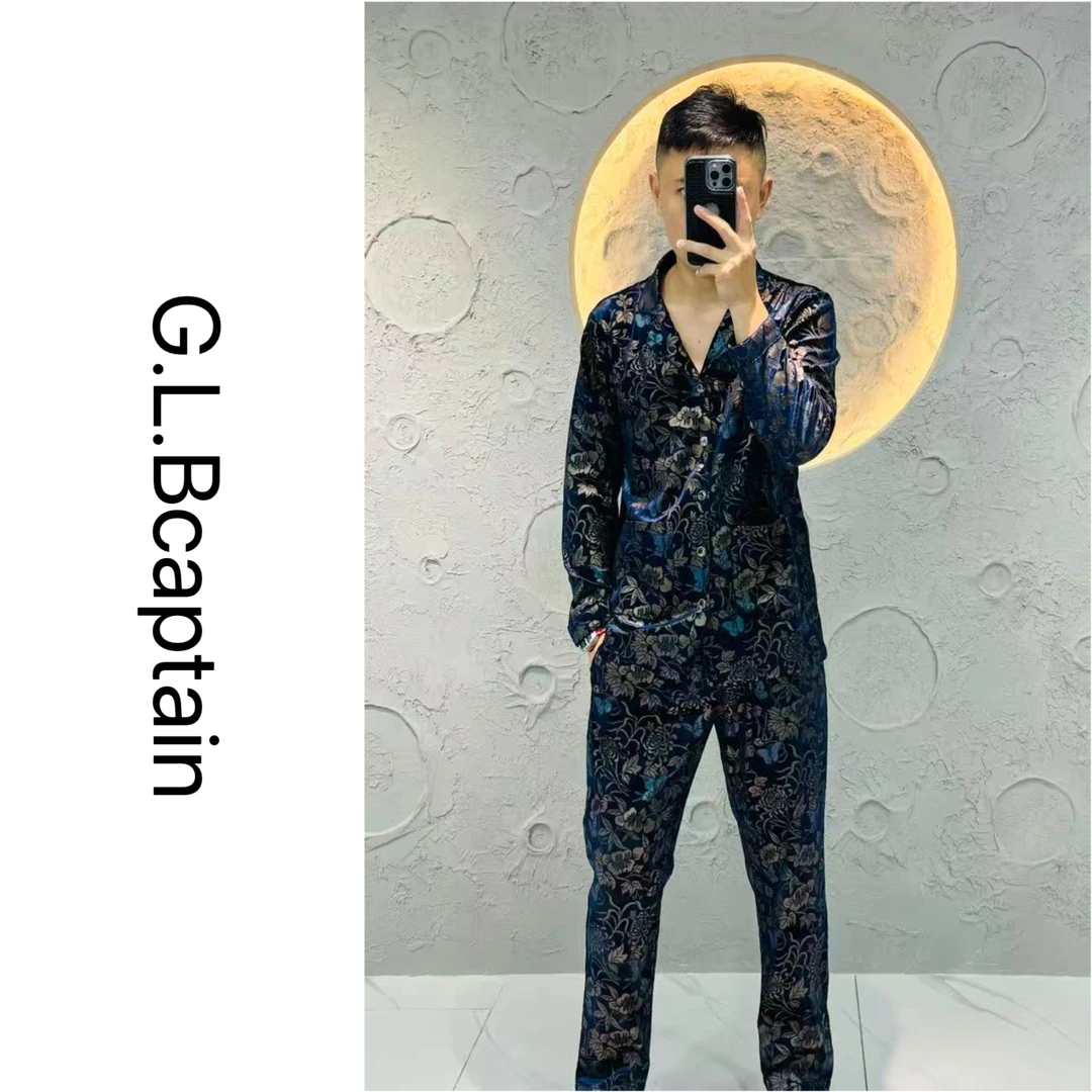 【1901】可外穿家居服睡衣套装男士丝绒珠光雕花工艺休闲舒适