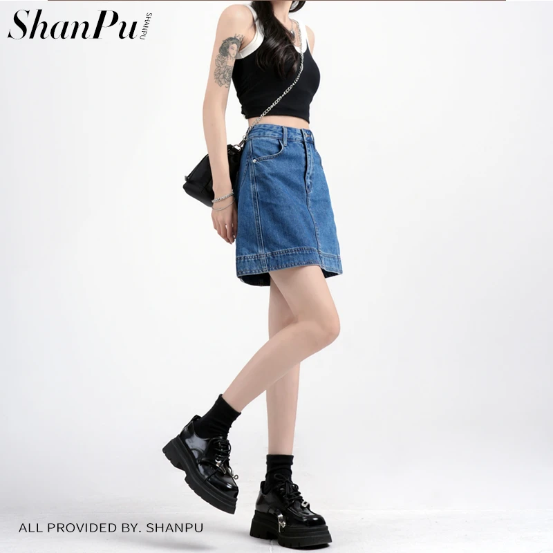 【高品质】蓝色高腰牛仔半身裙女2025年夏季a字显瘦防走光包臀短裙