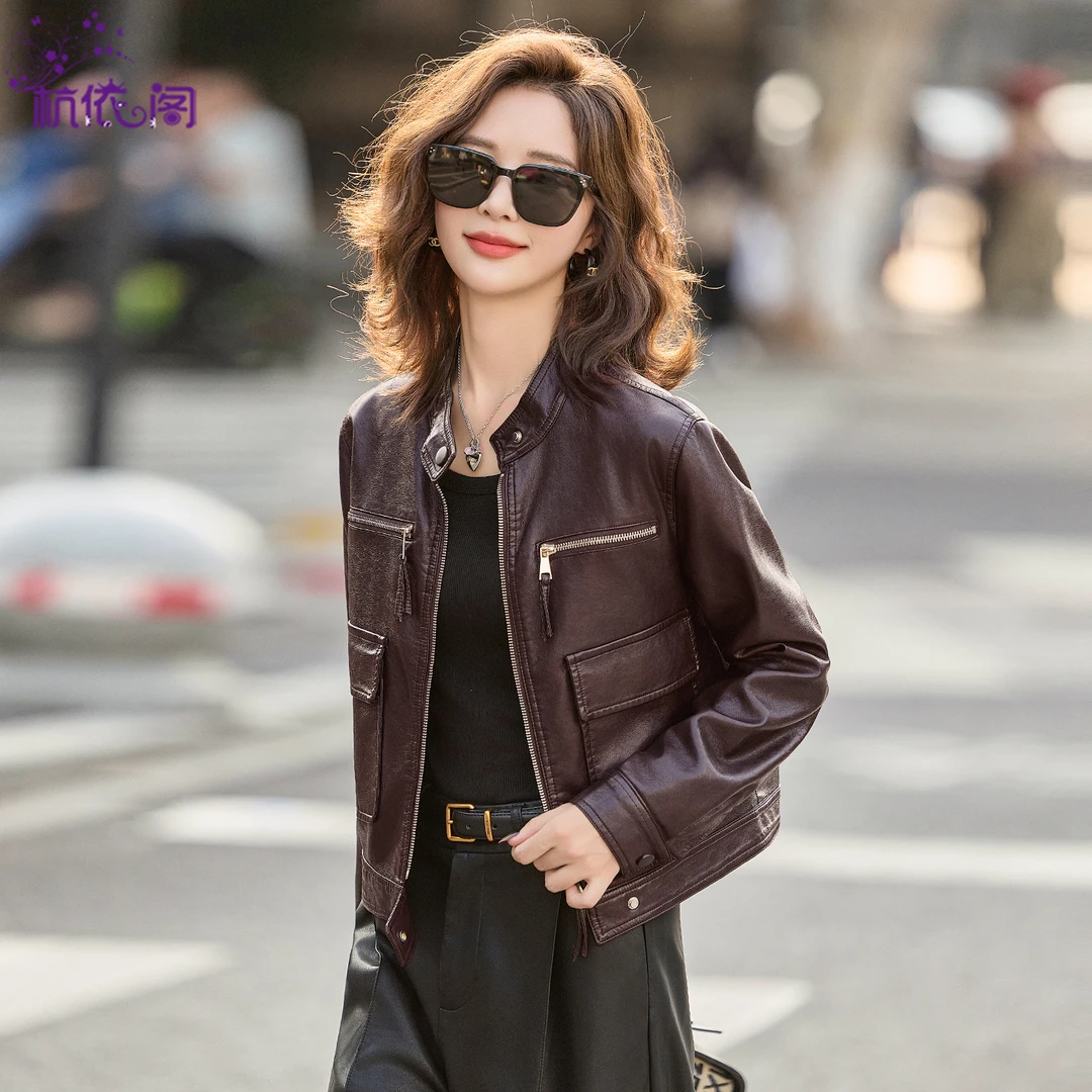 立领皮衣外套女短款2025秋季新款酷飒风气质复古休闲PU皮机车夹克