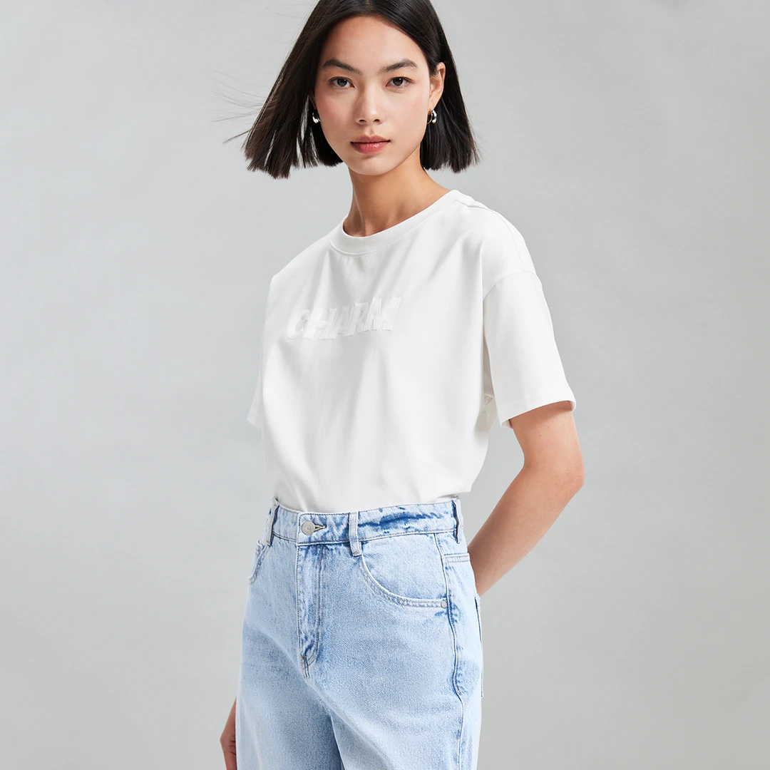 Vero ModaT恤女2025夏日穿搭新款立体爱心字母印花上衣325201067