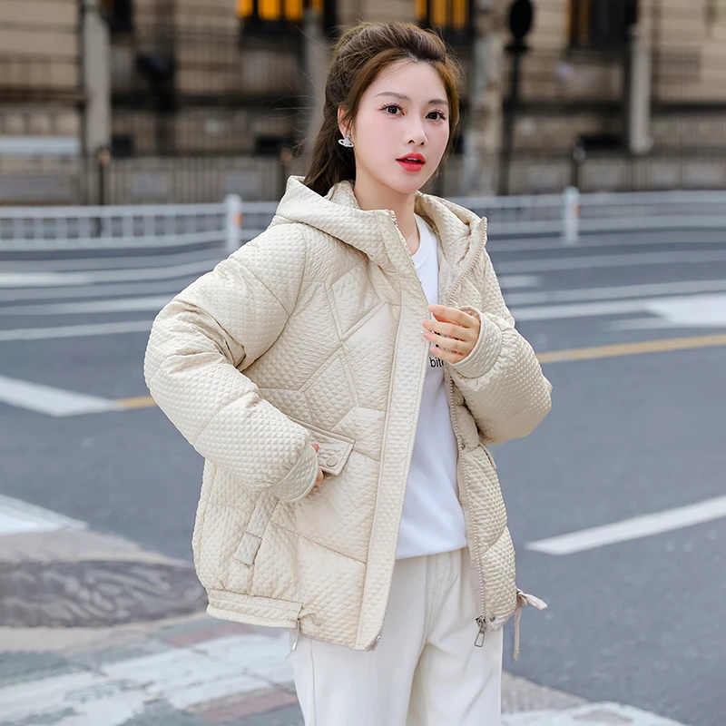 冬季连帽短款加厚宽松插肩袖棉服女厚款棉衣外套2023
