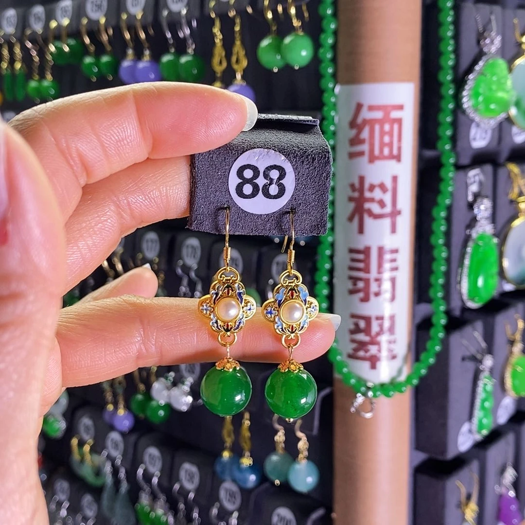 银S925镶嵌翡翠耳饰88