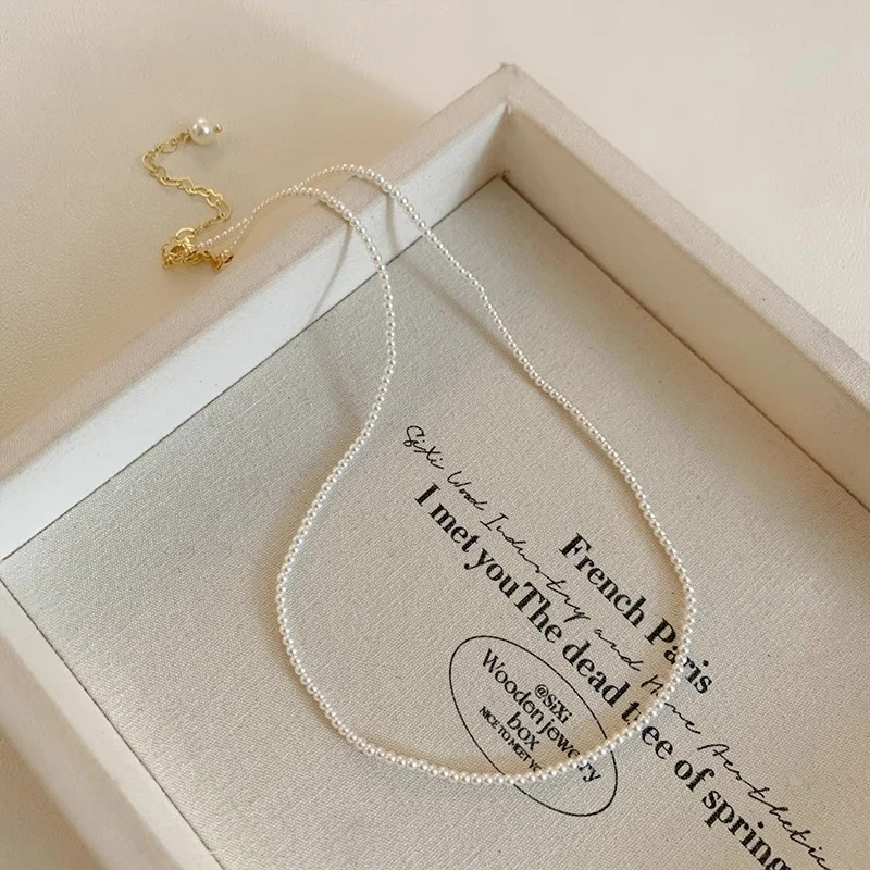 铜仿珍珠项链 夏季2mm小米珠项链女款2025新款轻奢小众锁骨链颈链