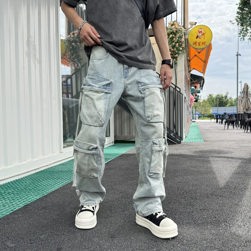 多口袋男士工装裤痞帅流行休闲裤秋冬韩式秋冬男士弹力哈伦牛仔裤