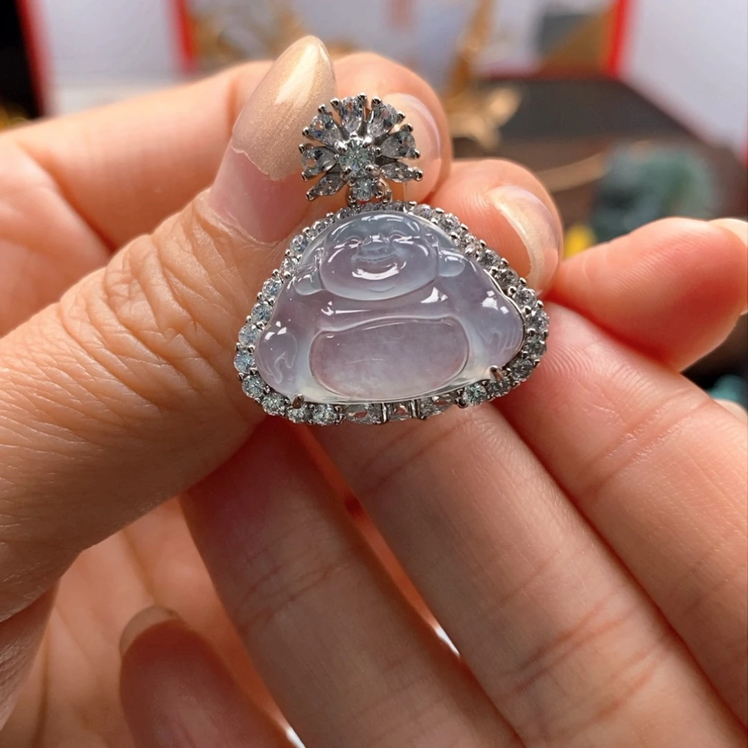 翡翠颈饰银S925镶嵌老**海翡翠佛公