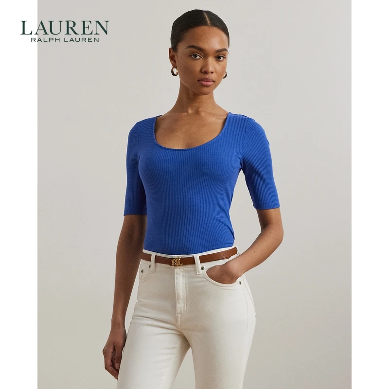 Lauren/拉夫劳伦女装 25年秋季修身版型罗纹针织五分袖T恤RL62577