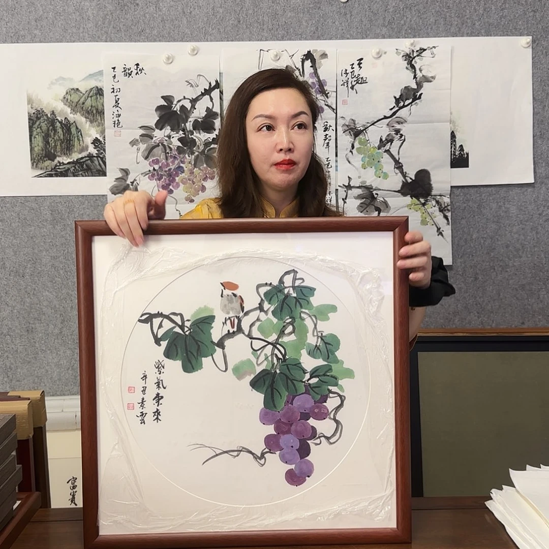 国画葡萄 55*55 实木框裱 宣纸 孤品 纯手绘 年底福利