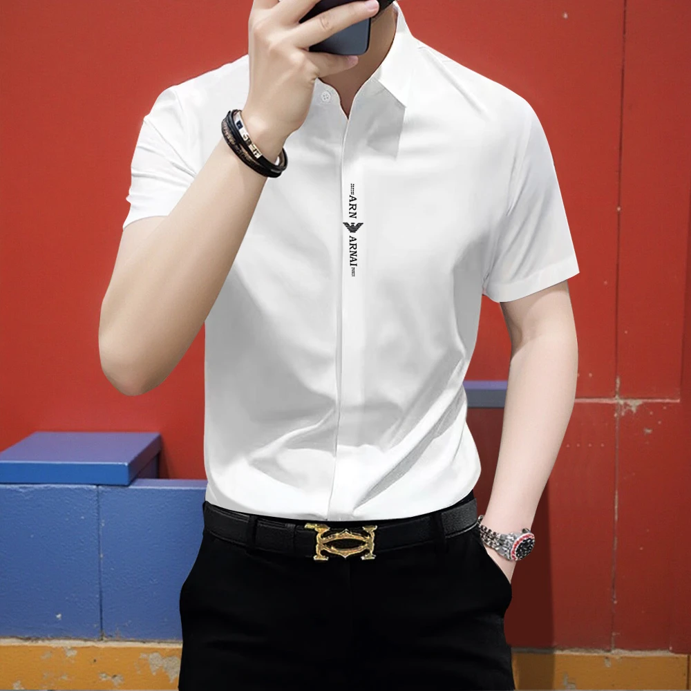 迪诺库克斯高级感男士痞帅商务休闲衬衣修身弹力免烫抗皱短袖衬衫