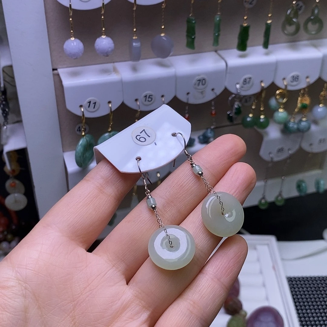 和田玉银S925镶嵌耳饰