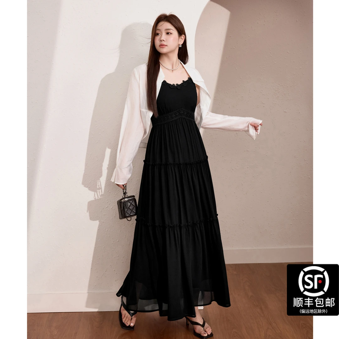 蓝语大码女装海边度假风显瘦吊带连衣裙天丝防晒开衫夏套装07010