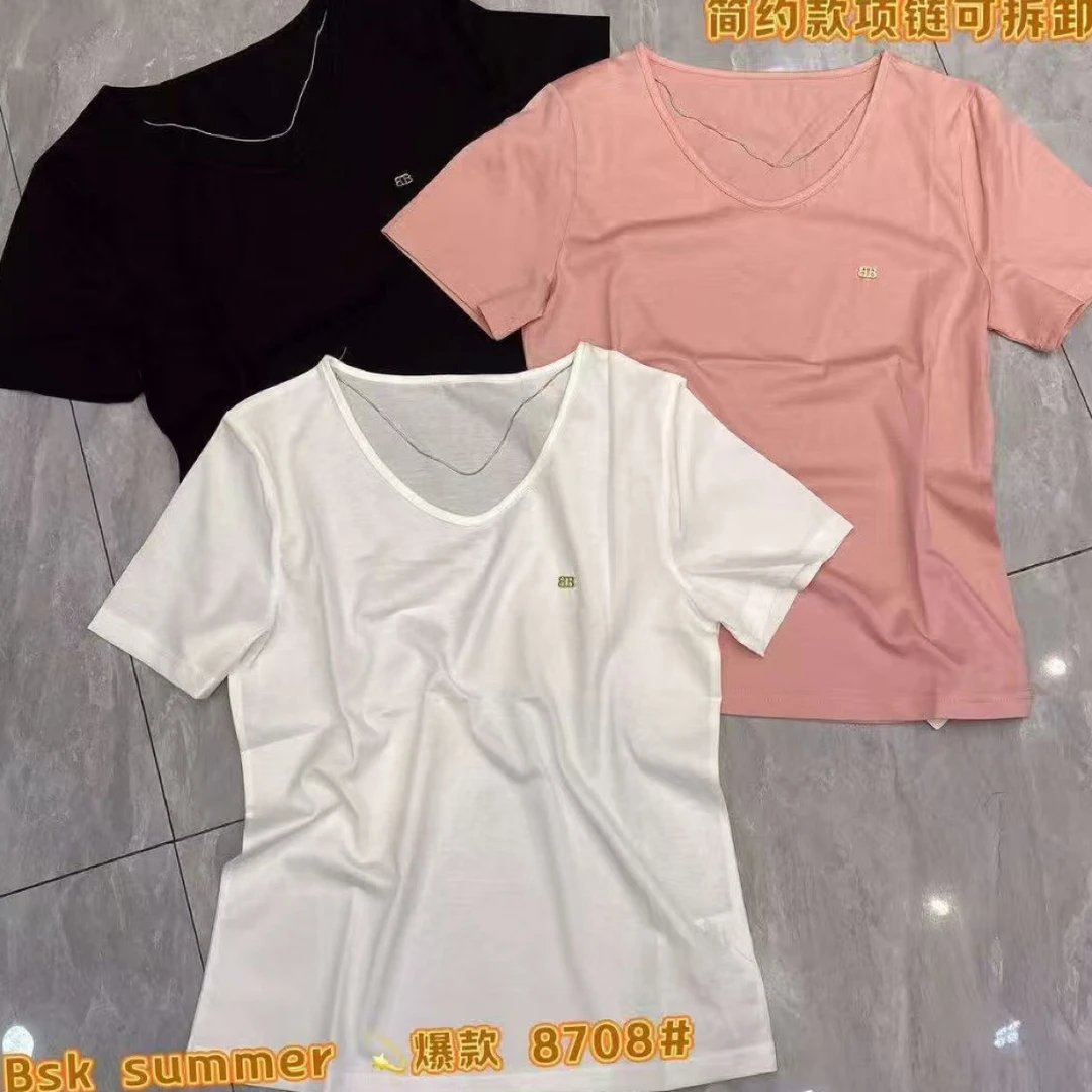 芭尚卡夏款简版U领短袖上衣8708