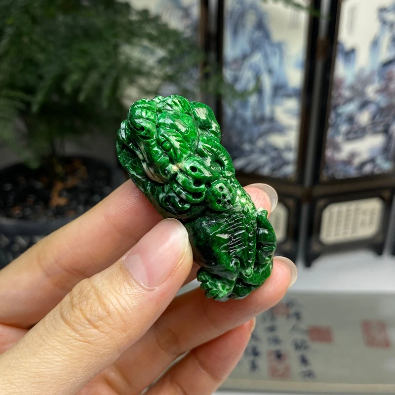 毛货 老料辣绿复古貔貅挂件摆件  天然翡翠A货