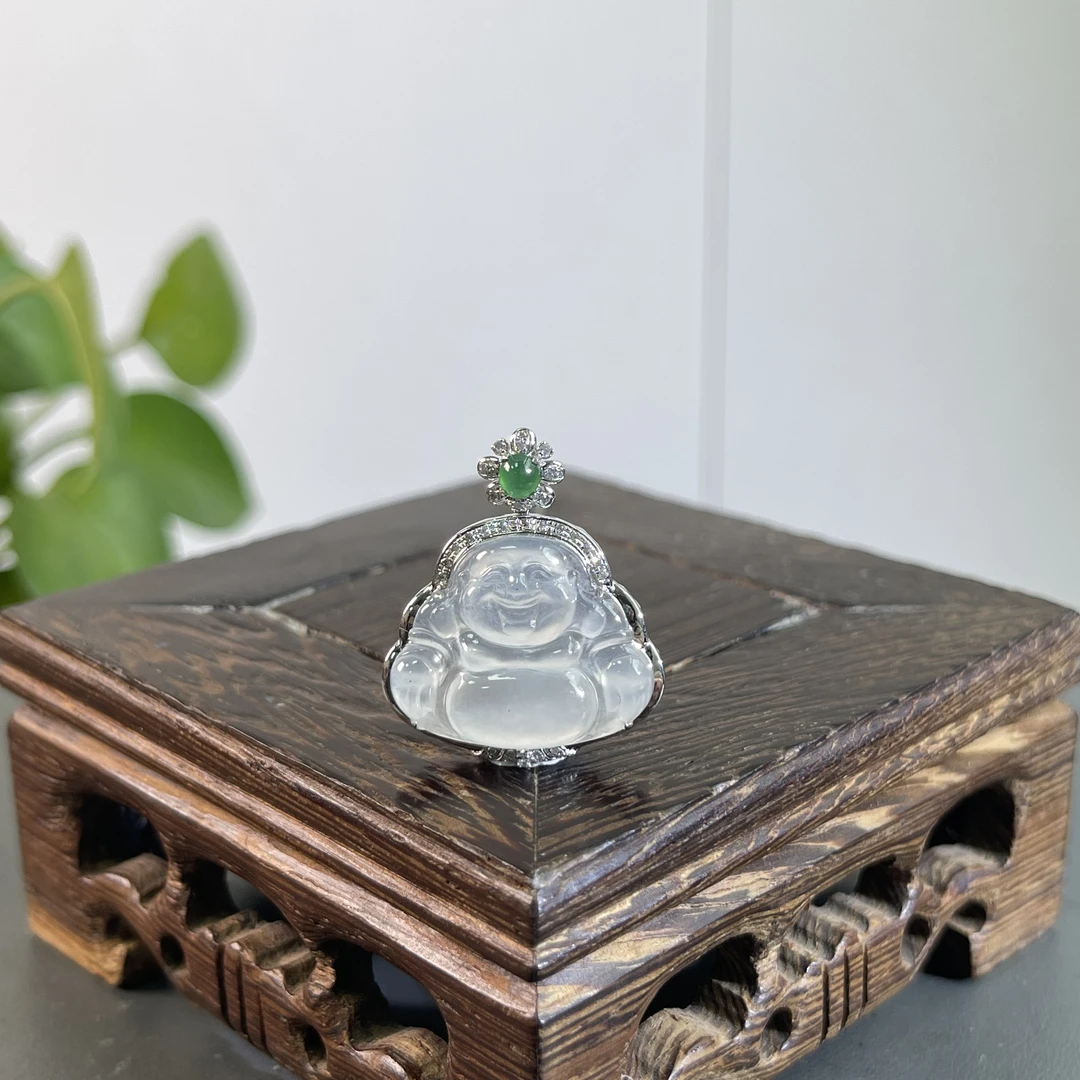 JYB04-154  天然缅甸A货翡翠  18K含钻镶嵌佛公