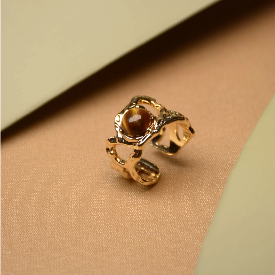 铜合金戒指 「敦煌」vintage活口戒虎眼石女设计款高级中古回流戒指