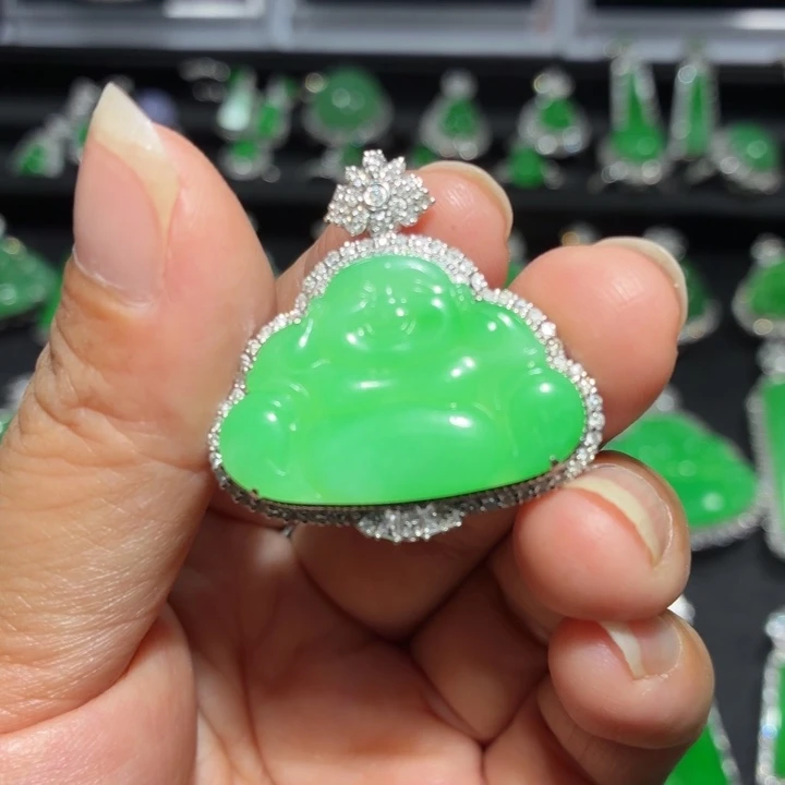 翡翠18K金镶嵌吊坠(不含链)翡翠