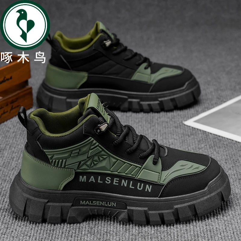 【正品】啄木鸟马丁靴男高帮秋季美式复古机车工装靴户外登山防水