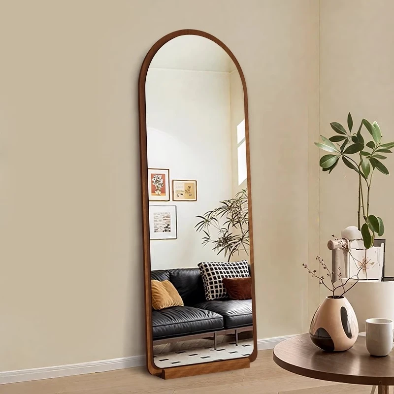 中古家用轻奢高级镜子挂墙穿衣镜女生卧室简约试衣镜带实木底托镜