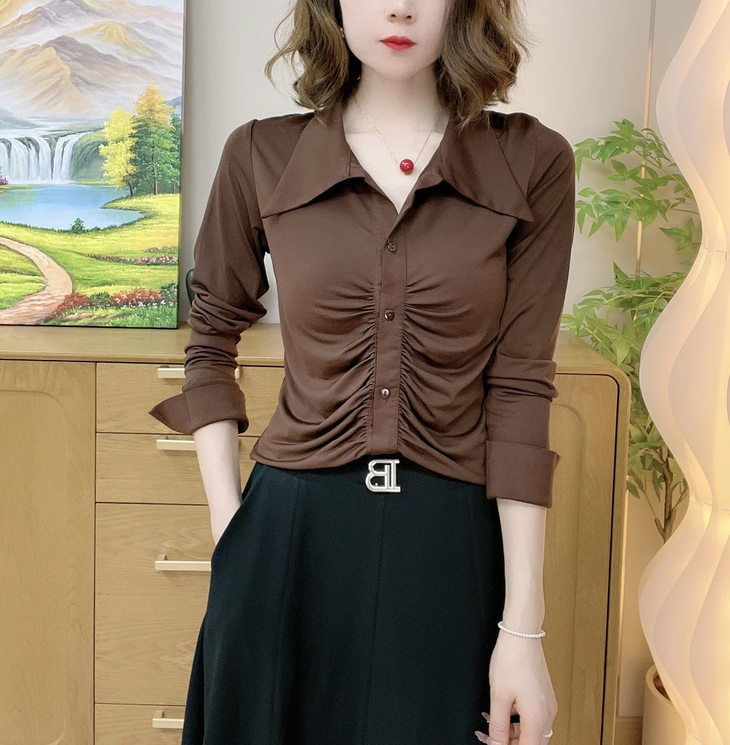 早秋新款袖口开叉扣子可打开时尚百搭显瘦洋气气质小衫